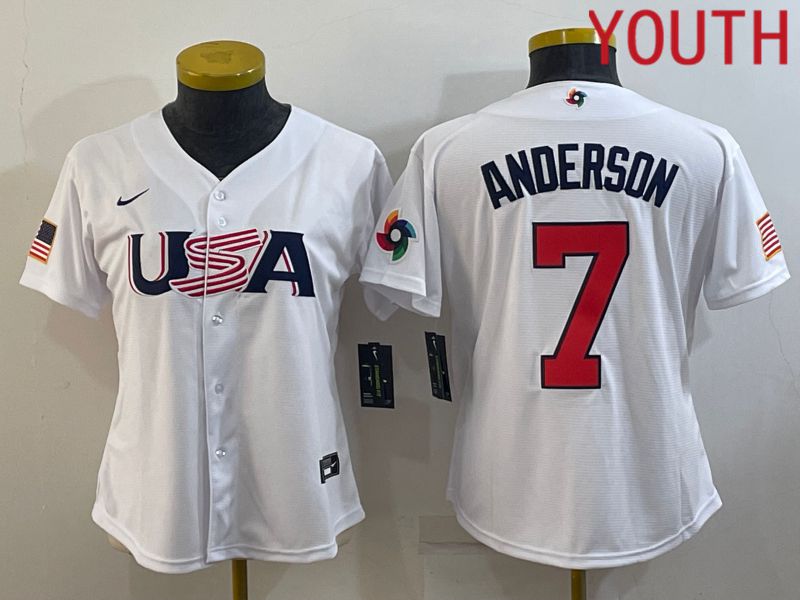 Youth 2023 World Cub USA 7 Anderson White MLB Jersey8